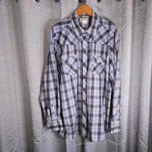 Wrangler Wrancher 2XLTall Blue Plaid Western Shirt Cowboy Long Sleeve Pearl Snap